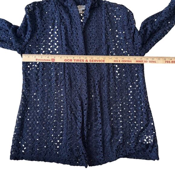 JM Collection Cardigan Petite Size Large Navy Blue Open Stitch Knit Topper Light - Picture 10 of 10